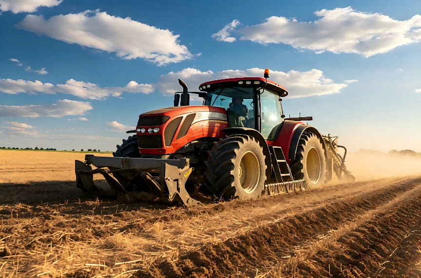 Agricultural tractor working in a field