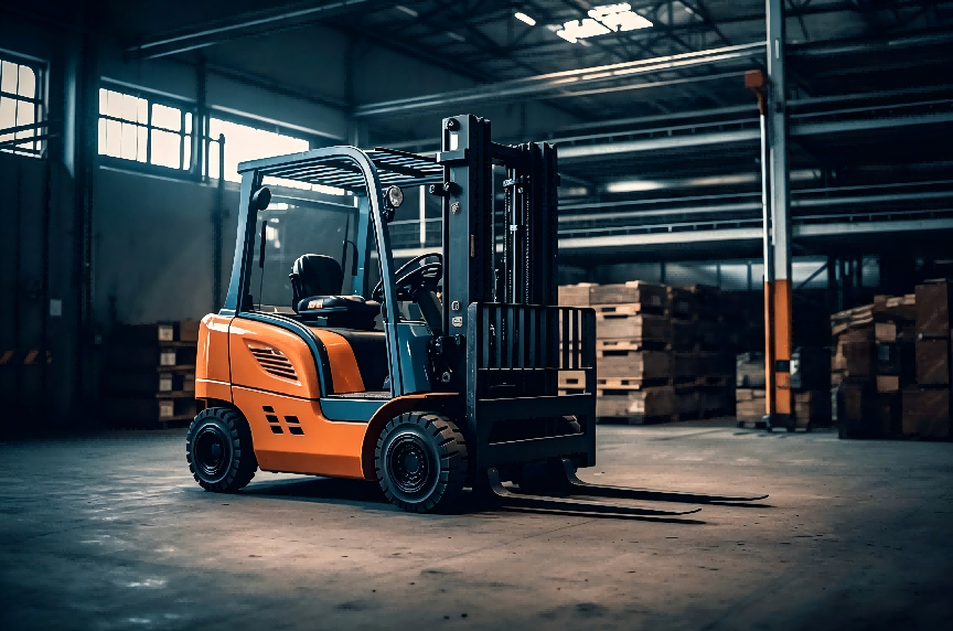 Forklift operating in a warehouse