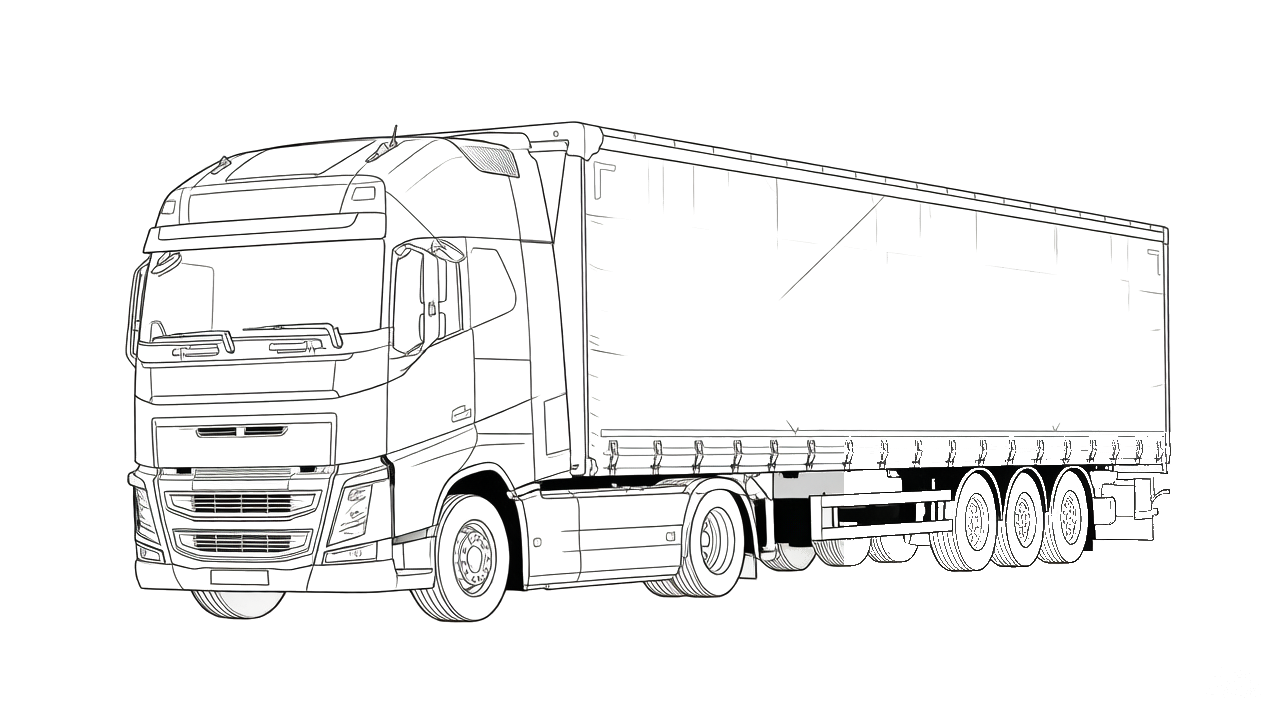 Line drawing of a truck and trailer